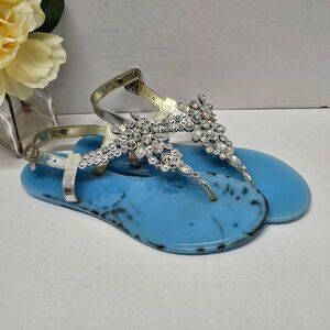 Olivia Miller Rhinestones Silver Bling Thong Womens Sandals Adjustable Buckle 8